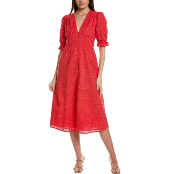 BODEN Broderie Women's Midi Tea Dress In Red Size 14 - Picture 1 of 12